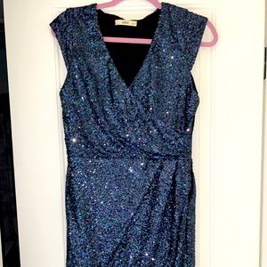 Blue sequin wrap dress